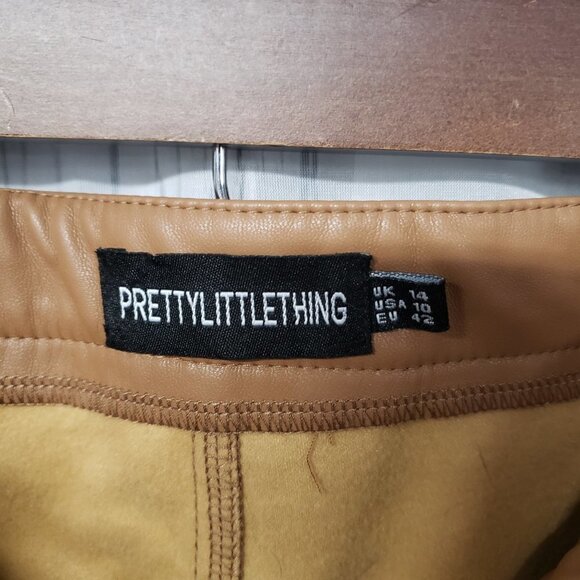 Pretty Little Things Camel Faux Leather Straight Leg Pants Size 10 - Picture 12 of 16